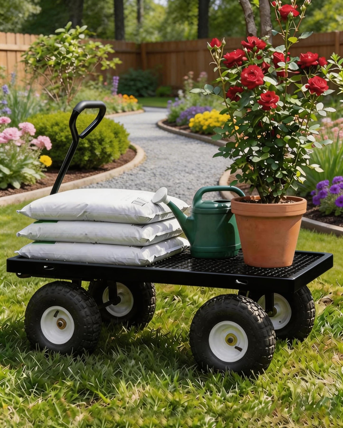 GarveeTech 800LBS Heavy Duty Steel Garden Cart, Garden Wagon Cart on Wheels, Metal Yard Utility Wagon with Removable Mesh Sides, 10" All Terrain Tires, 180° Rotating Handle for Lawn, Garden, Farm