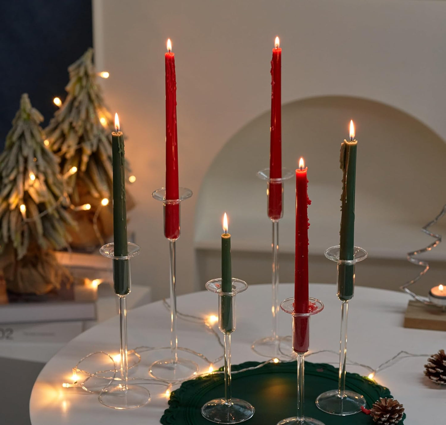 Willceka Candle Holder, Glass Taper Candle Tall Candlestick Holder, 3 Different Heights, for Table Centerpiece, Wedding, Party, Clear, 6pcs