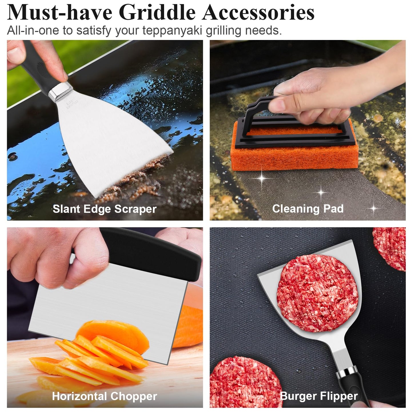 Grilliance 27pcs Griddle Accessories Kit for Blackstone, Professional Hibachi Flat Top Grill Tools, Enlarged Spatula Gift Set with Basting Cover,Burger Press Patty Maker for Outdoor BBQ Teppanyaki