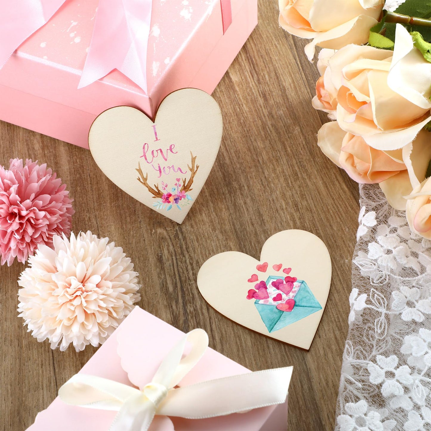Qunclay 40 Pcs 5 inch Wooden Heart Magnets for Crafts, Unfinished Wood Hearts Bulk, DIY Fridge Magnets, for Painting, Gift, Mother's Day, Father's Day, Wedding, Home, Party Decorations