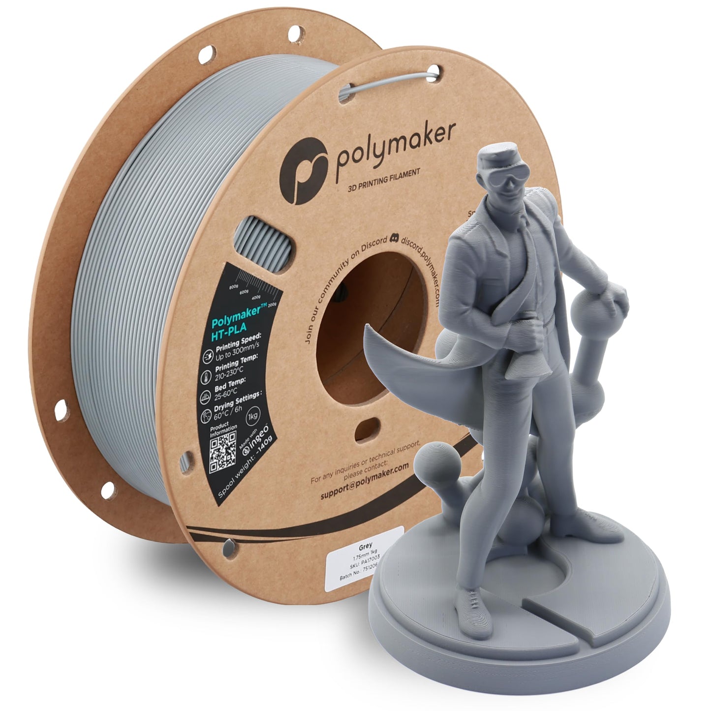 Polymaker HT-PLA Filament 1.75mm Grey, High Temp PLA for 3D Printing, Heat Stable Up to 150C, Easy to Print, Works with Most FDM