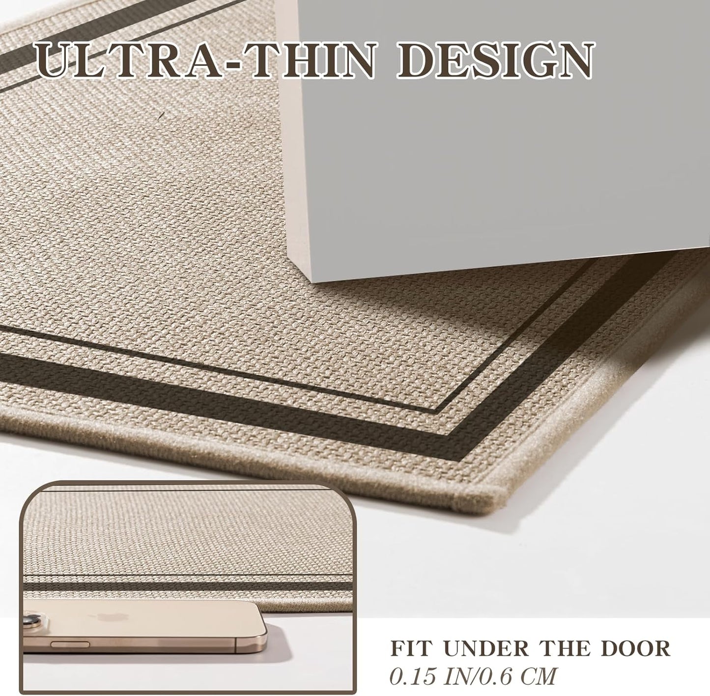 chakme Bathroom Rugs Mat U-Shaped 24x17, Ultra Thin Non Slip Bath Mat Small Quick Dry Absorbent Bath Mat for Bathroom Floor, (Light Beige, U-24"x17")