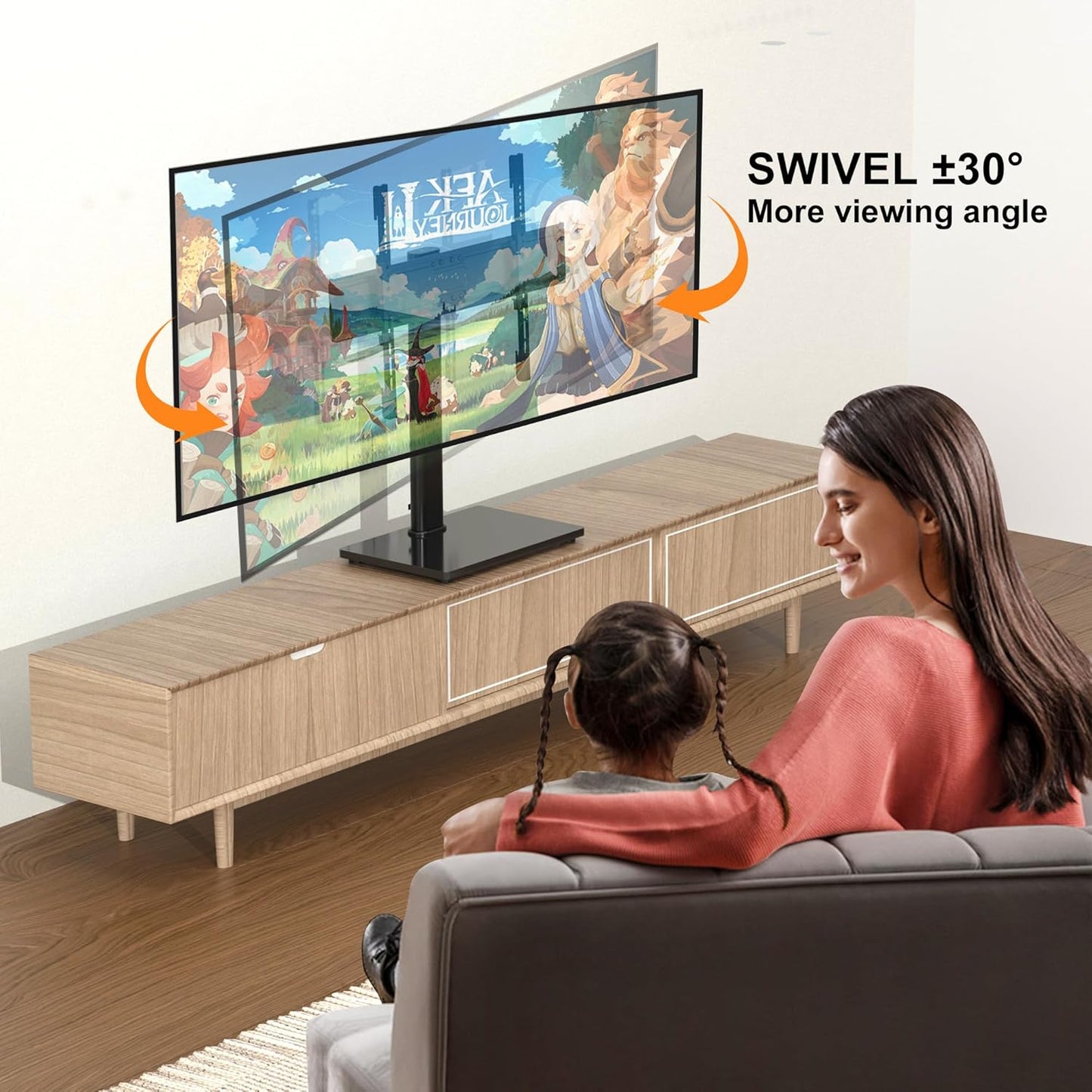 Universal Swivel TV Stand Base Table Top TV Stand for 32-75 Inch TVs 60 Degree Swivel, 12 Height Adjustable Monitor Mount Stand, Max VESA 600x400mm,Holds up to 99lbs TS204