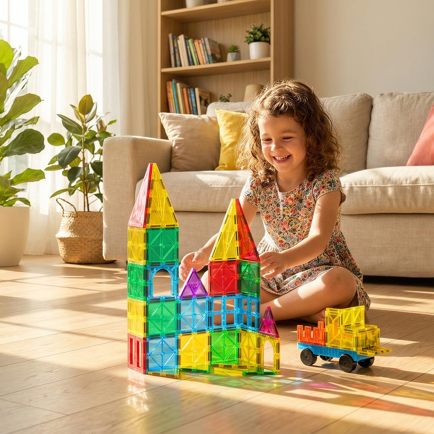Bmag Magnetic Tiles, 67 PCS with 1 Car Building Blocks for Toddlers, 3D Magnet, STEM Educational Learning Building Blocks for Kids Children, Stacking Montessori Toys Gifts for Boys Girls