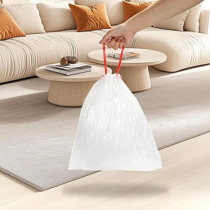 ELPHECO 1.6 Gallon Small Trash Bags 60 Count - For 1.2-2 Gallon Trash Cans, 4.5-8L Drawstring Garbage Bags, Strong Bathroom Trash Bags, Clear Tear free Garbage Bags, 60 Count / 6 Rolls