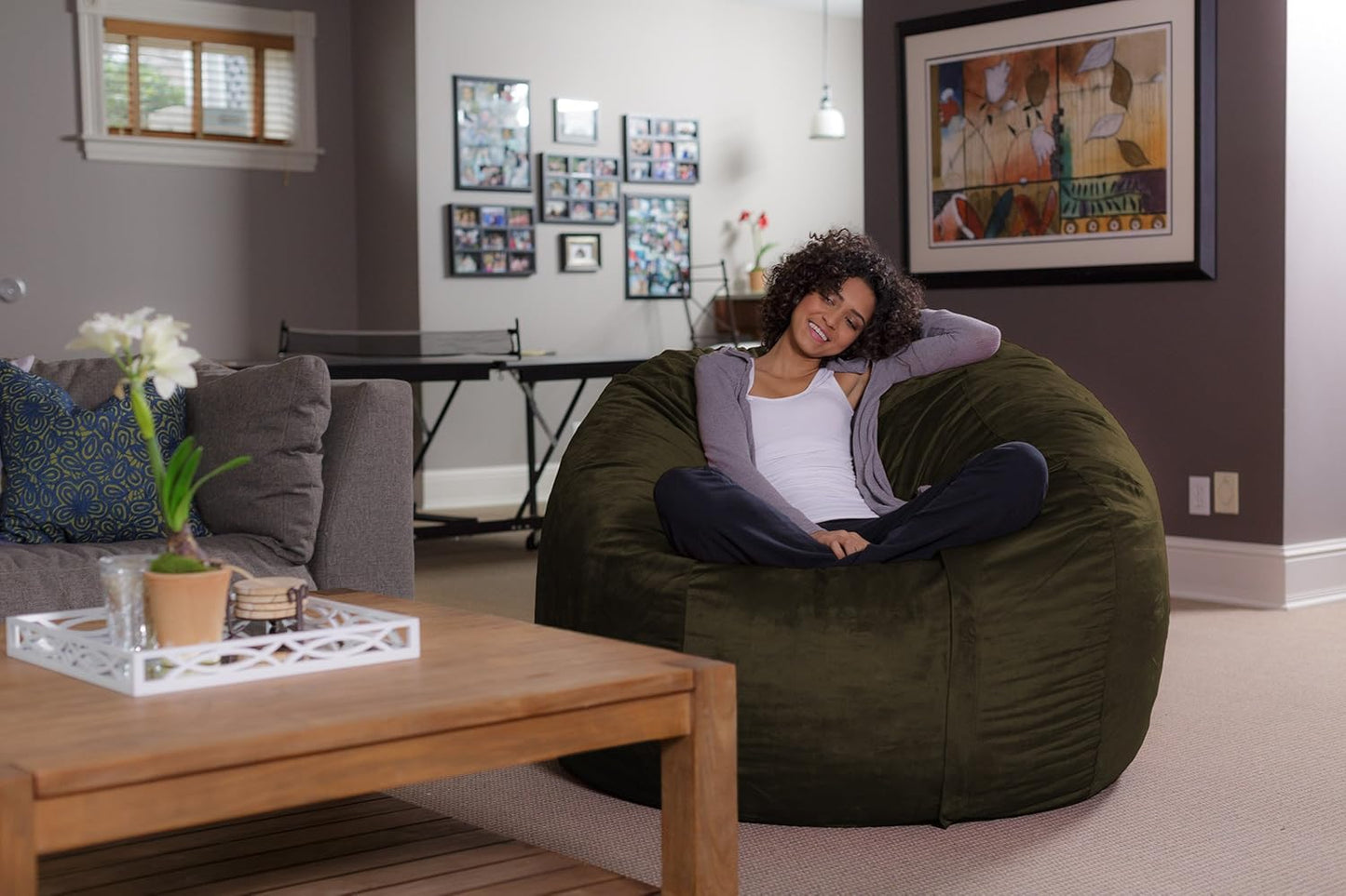 Sofa Sack Bean Bag Chair - Plush, Ultra Soft - Memory Foam Bean Bag Chair with Microsuede Cover - Stuffed Foam Filled Furniture and Accessories for Dorm Room 5 Feet - Olive