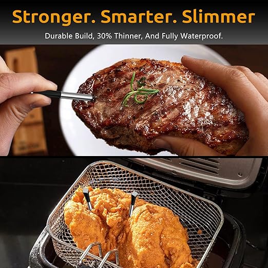 Meat Thermometer Digital Wireless, Long-Range BBQ Thermometer with 4 Probes, Dual Sensors for Perfect Grilling & Smoking - Black
