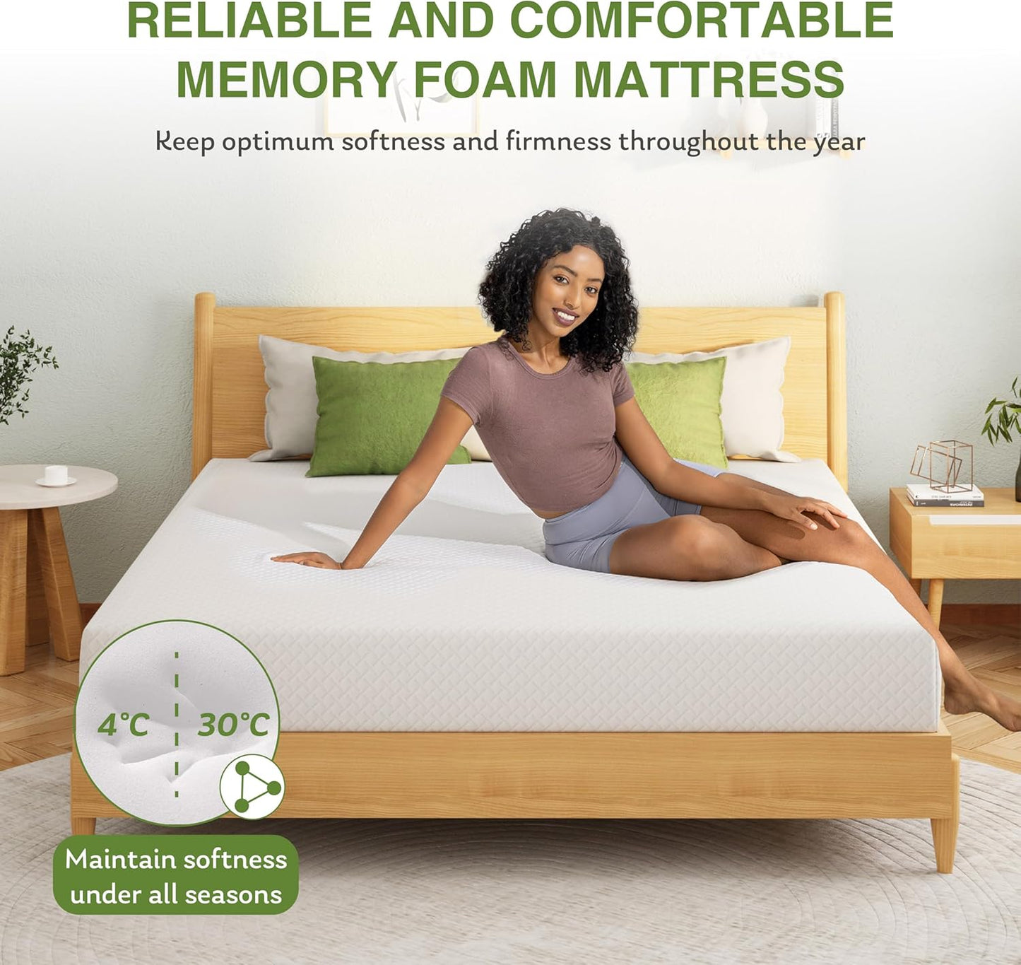 12 Inch Queen Mattress, Memory Foam Mattress in a Box with Cooling Green Tea Gel, Relieve Pressure with Medium Support, CertiPUR-US Certified, 80''L x 60''W, White