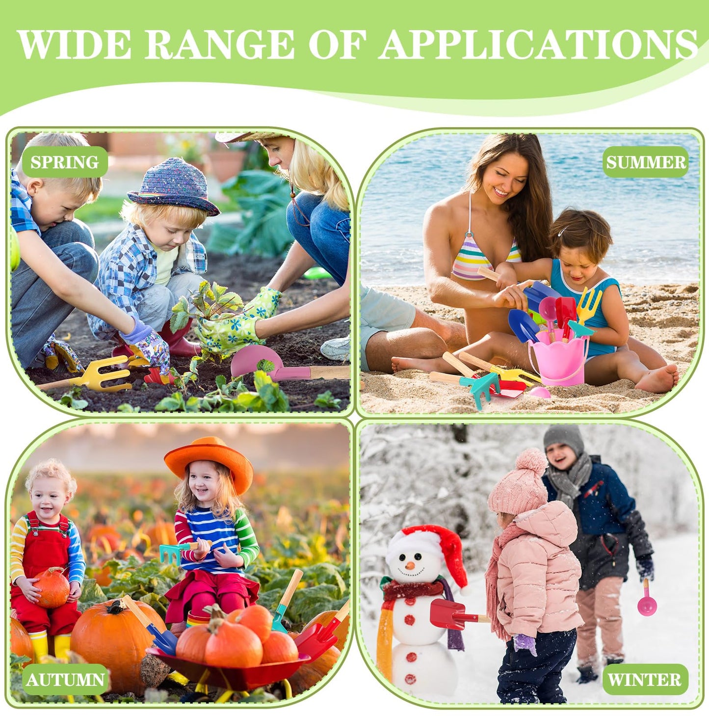 Motionchic 30 Pcs Children Beach Sand Toys Kids Gardening Tools Set Metal Including Shovel, Rake, Fork and Trowel, Summer Beach Sandbox Digging Toys for Kid with Wooden Handle Hoe Outdoor Gift