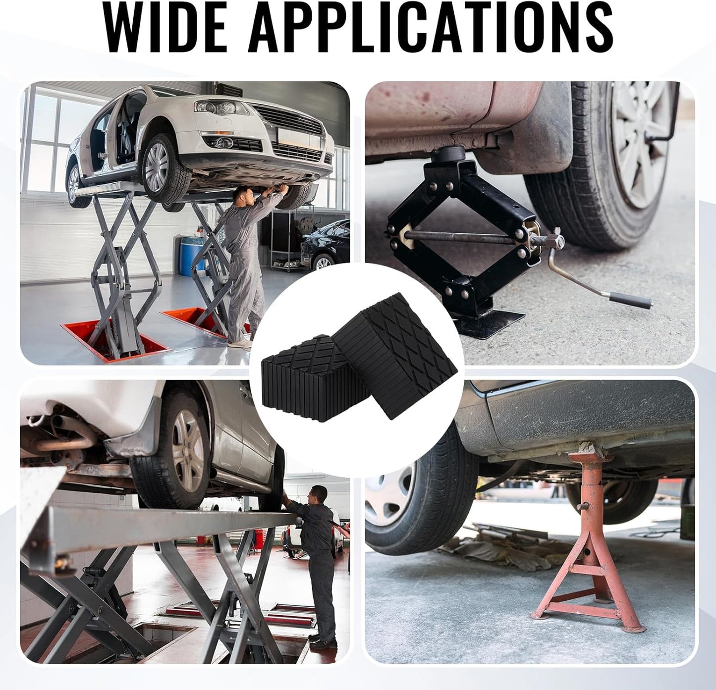 Pangda 4 Pcs 6-3/8" x 4-3/4" x 3.15" Solid Rubber Auto Lift Block Spacer Pad Anti-Slip Rubber Jack Pad for Automobile Lifts, Jacks, & Racks 4000 Lbs Capacity