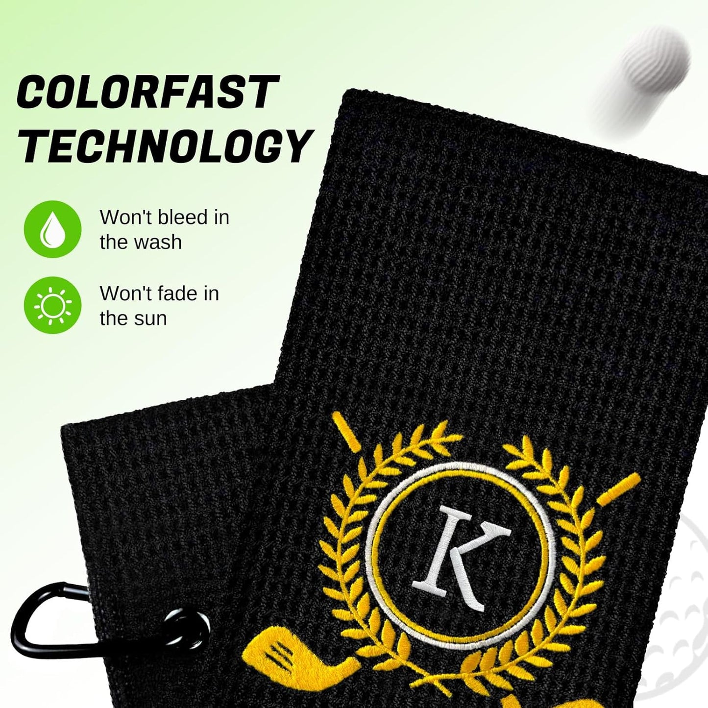 Personalized Golf Towels for Golf Bags - Microfiber Monogrammed Golf Towels for Men/Women, Retractable Brush Tool Kit with Club Groove Cleaner, Custom Golf Accessories for Golfers (Initial K)