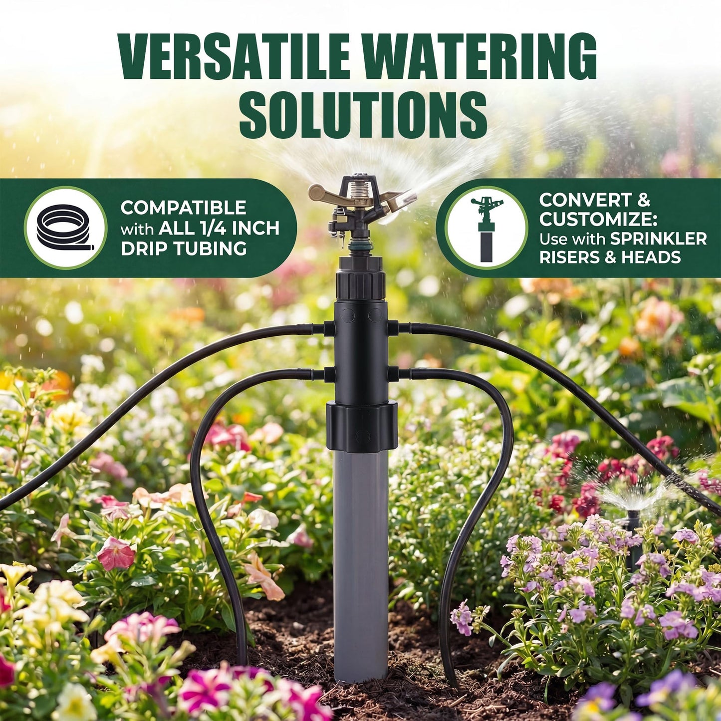 Gulfmew 10 Pack 4 Port Drip Irrigation Manifold with Filter, Drip Irrigation Riser Adapter, Watering Manifold for Gardening Systems, 1/2" Female Pipe Thread x 1/2" Male Pipe Thread x 1/4" Barbed End