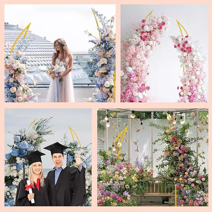 Gold Curved Wedding Arch Backdrop Stand,Half Moon Arch Balloon Stand for Wedding Party Baby Shower Birthday Ceremony Christmas Decoration
