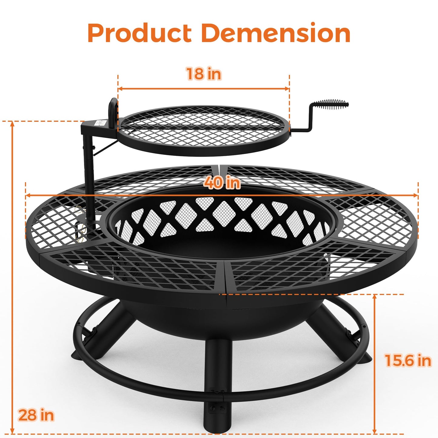 BALI OUTDOORS Fire Pit with Poker, 40 inch Outdoor Fire Pit Patio, Wood Burning Firepits for Outside with Grill