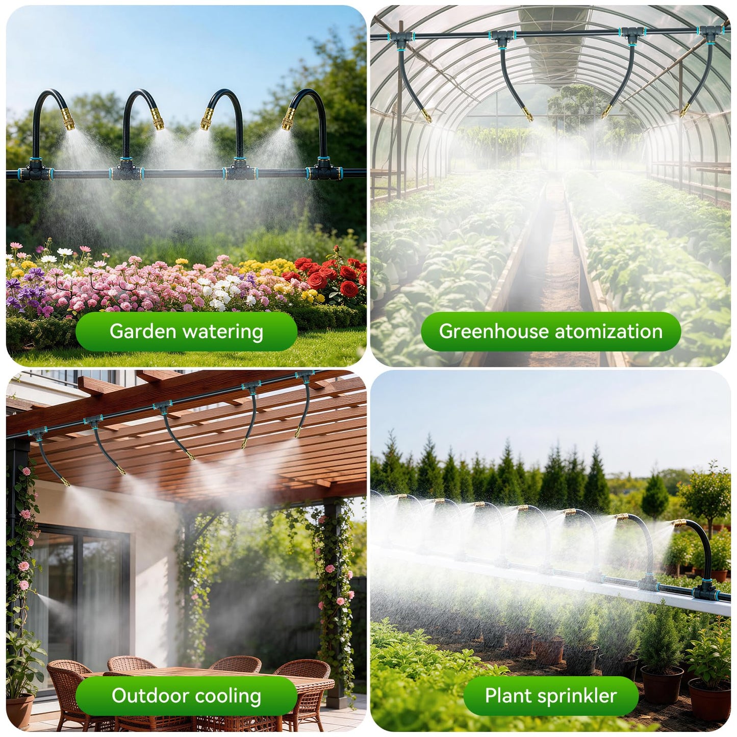 360° Adjustable Drip Irrigation System 100FT,5/16" Garden Watering Kit with 16 Copper Nozzles,82Pcs Drip Irrigation Kit,Automatic Misting Sprinkler System for,Raised Bed, Patio, Lawn & Yard Care