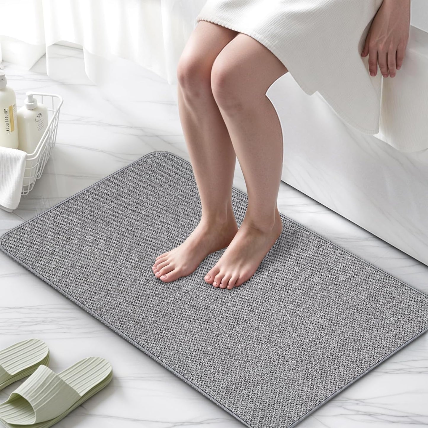 Upgraded Bathroom Rugs 24x48Inch, Thin Bath Mat with Rubber Backing Non-Slip, Absorbent,Quick Dry Machine Washable, Home Decor Accessories Cozy Cloth Bathroom Mat fit Under Door/Sink/Tub/Shower-Gray