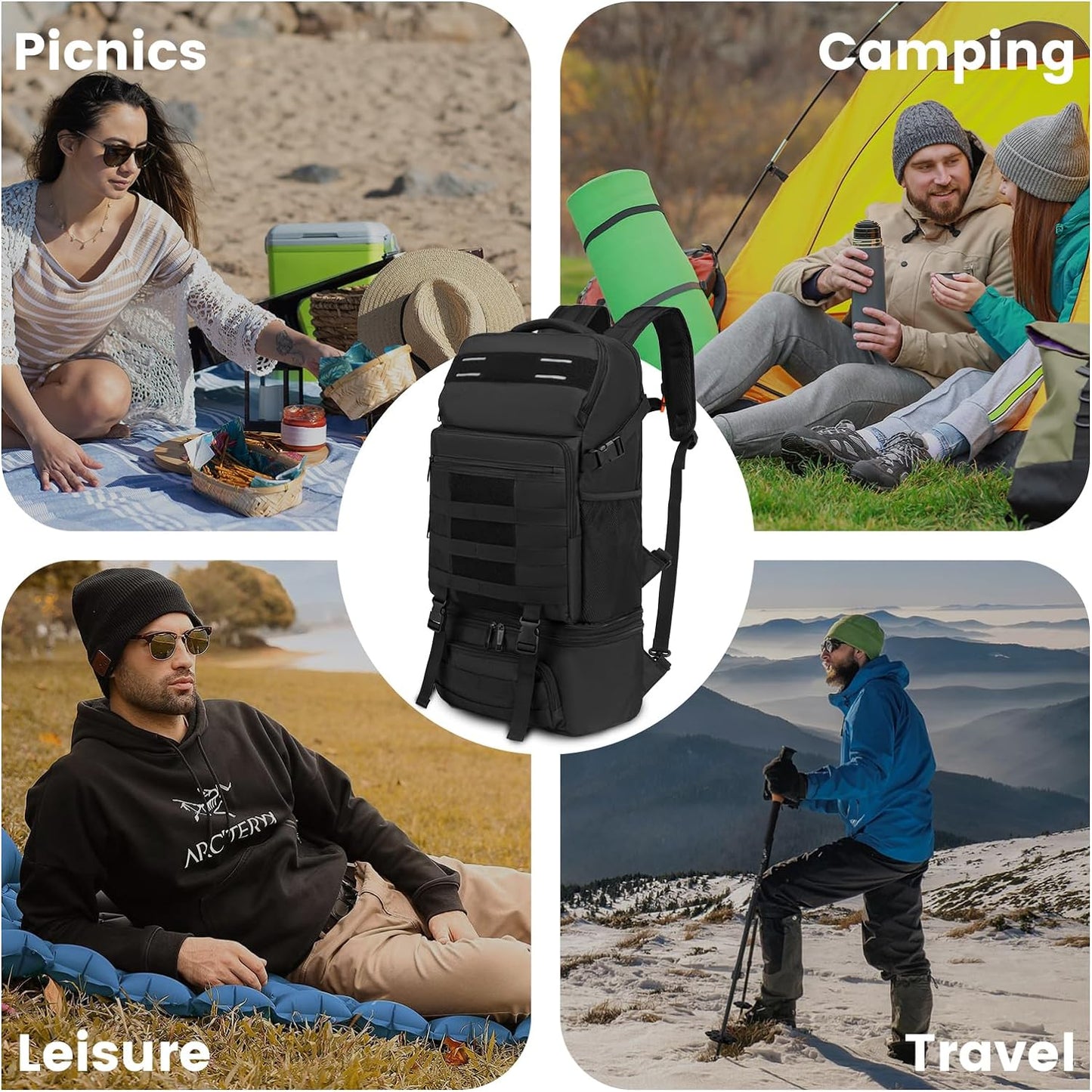 Lunch Backpack, Insulated Cooler Backpack Removable Lunch Box for Men Women, 15.6 Inches RFID Blocking Laptop Backpack Lunch Bag for Work Travel Black