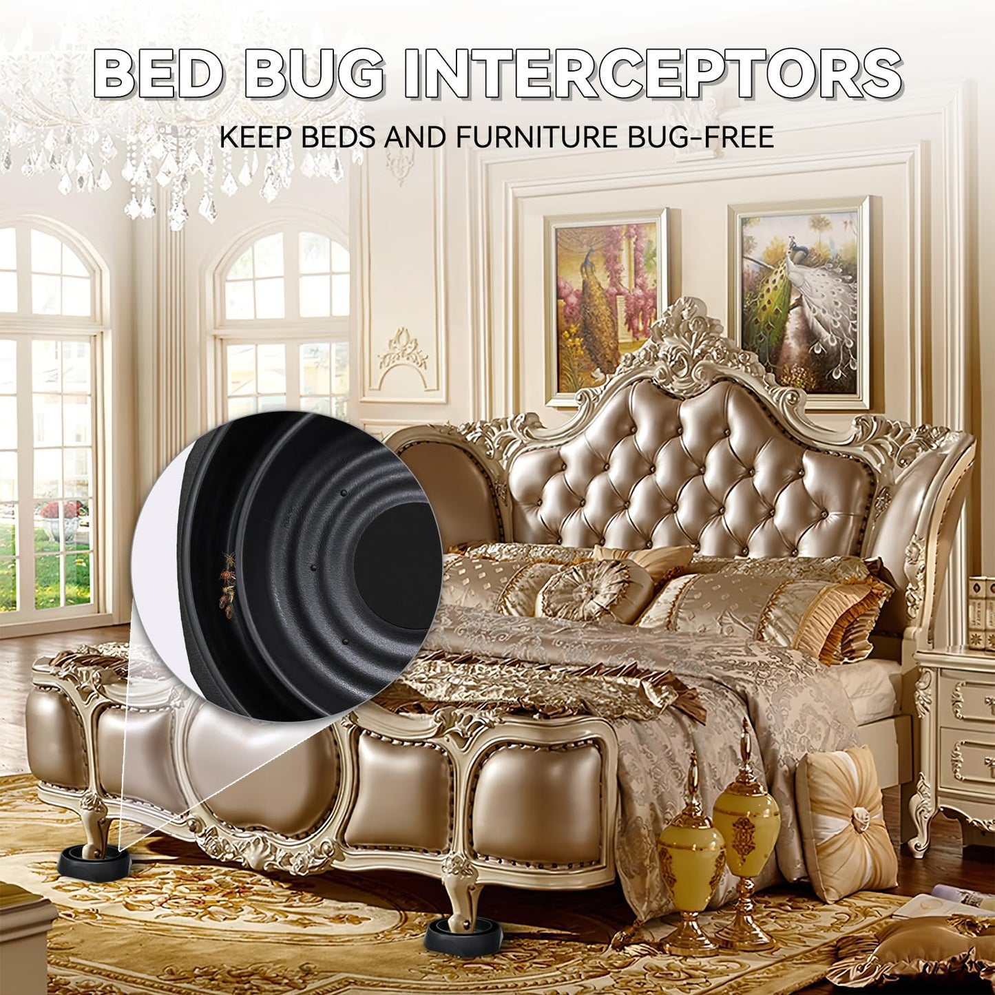 Bed Bug Interceptors | Bed Bug Interceptor Traps | Insect Trap, Monitor, and Detector for Bed Legs with Anti Skid Pads Included (Black - 8 Pcs)