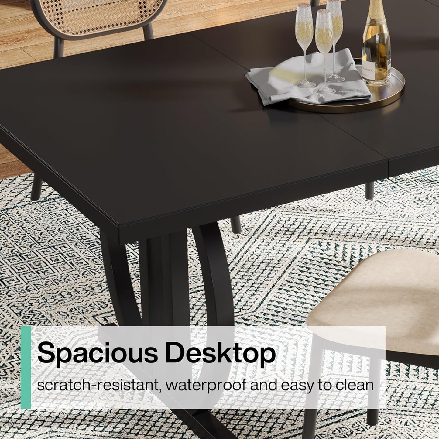 LITTLE TREE Modern Dining Table for 4-6 People, 63" Large Rectangular Kitchen Table with Geometric Legs, Unique Dinner Table Kitchen & Dining Room Furniture