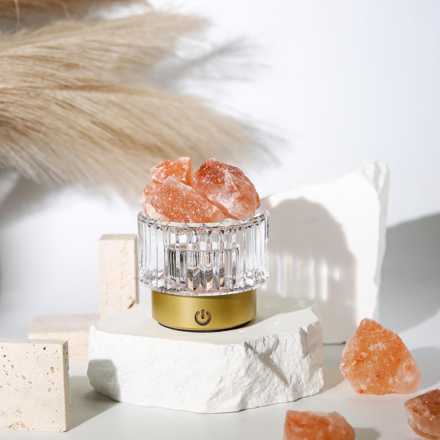 MYDAYS&DESIGN Salt Lamp Natural Pink Crystal Himalayan Salt Rocks, LED Light Dimmer with 3 Levels Cordless, Crystal Lamp Night Light Rechargeable for Room Home Decor Relaxation Ambiance (Orange)