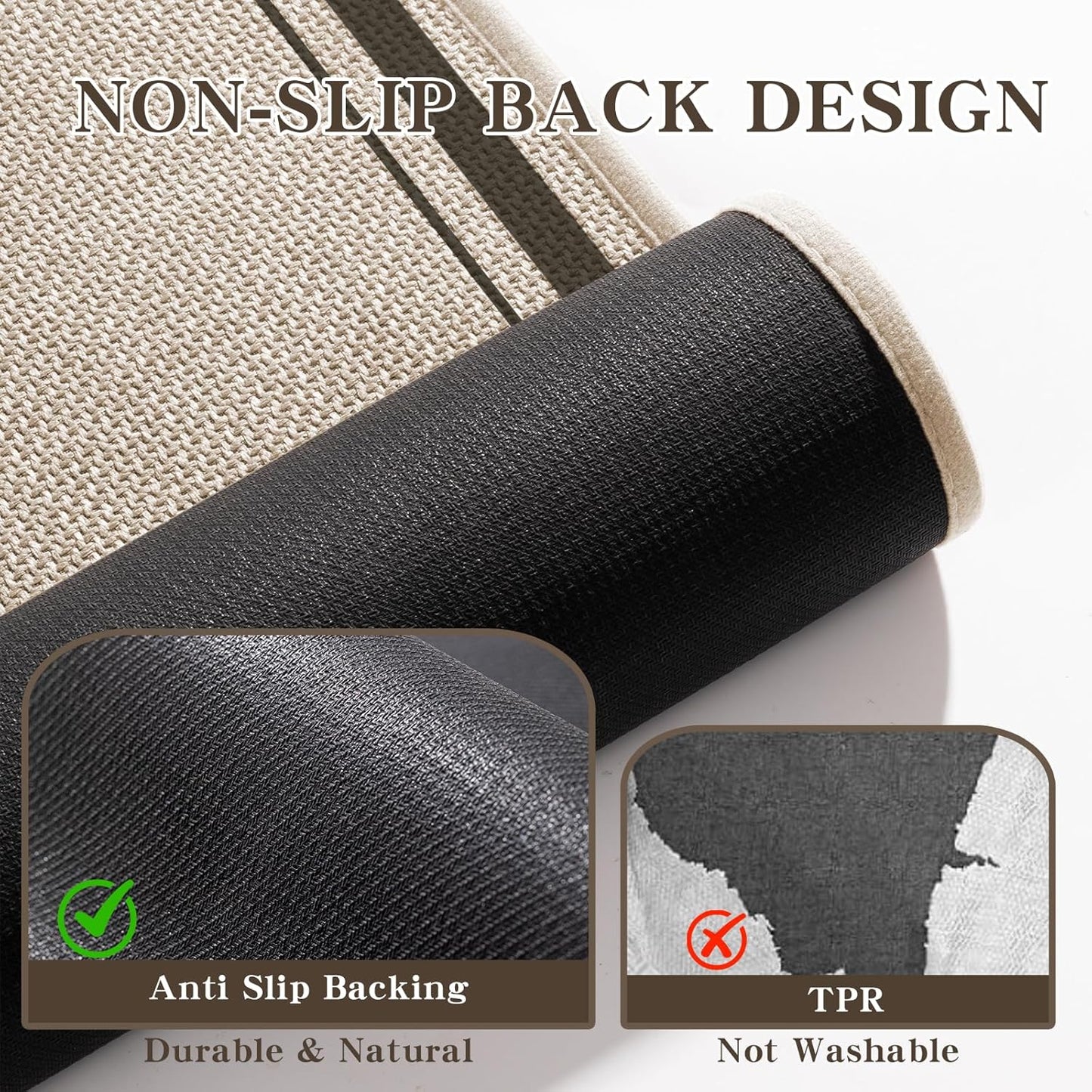 chakme Bathroom Rugs Mat 47x17, Ultra Thin Non Slip Bath Rug Runner Quick Dry Absorbent Bath Mat for Bathroom, (Light Beige, 47"x17")
