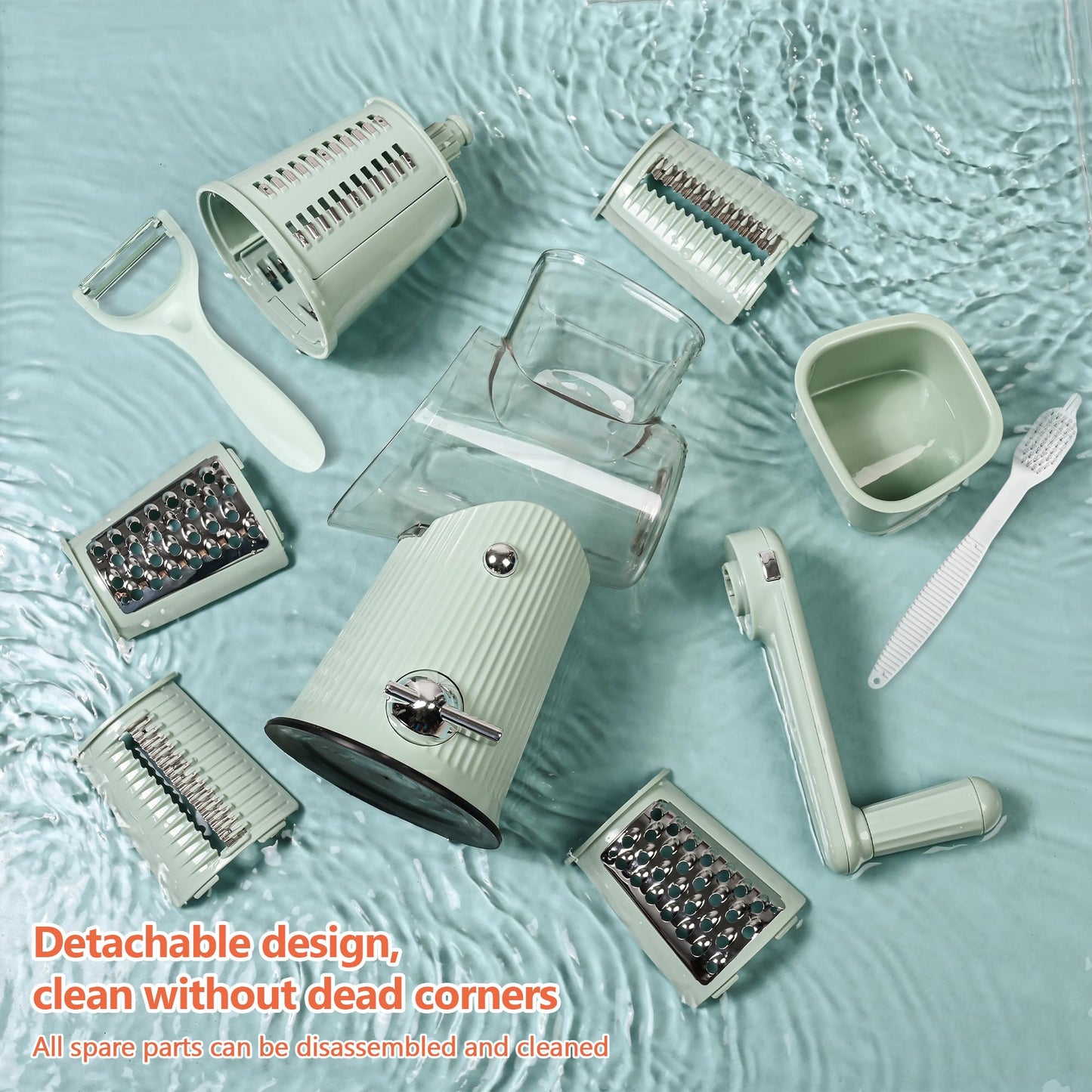 Cheese Grater With Hand Crank Countertop For Kitchen,Grater Shredder With Handle For Kitchen Rotating,Vegetable Slicer,Nuts Grinder Cheese Shredder with Clean Brush(5 Blades Matcha Color)