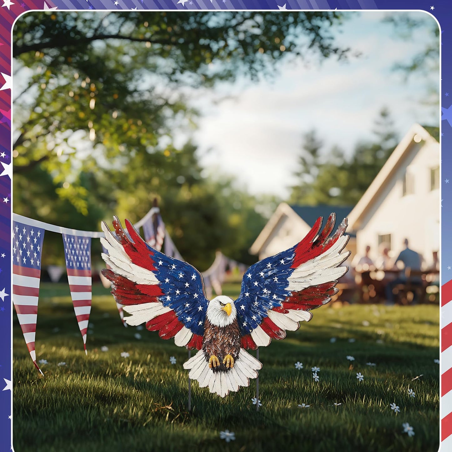 Amyhill 4th of July Outdoor Decor Patriotic Eagle Metal Garden Stakes Decorative Red White Blue Star Yard Signs with Stakes for Independence Day Memorial Day Garden Lawn Decorations