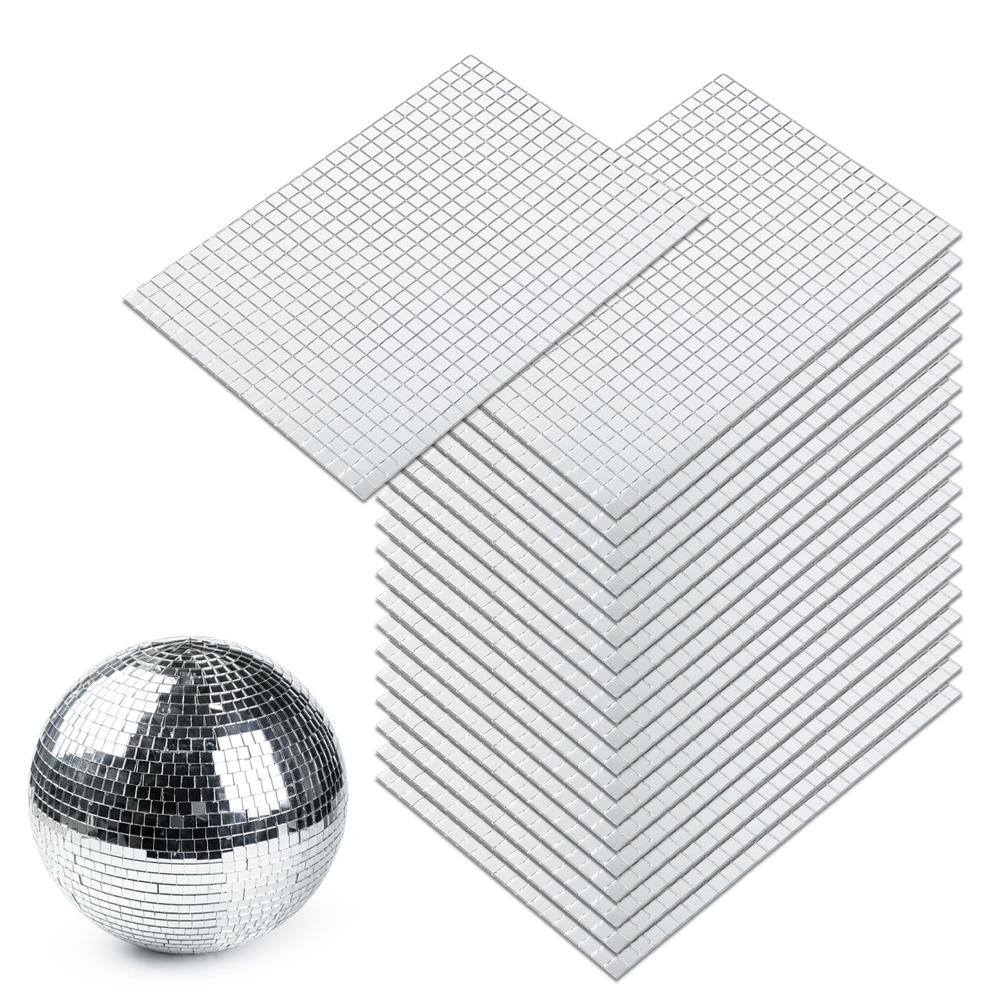 Yuanan 12000 PCS Disco Ball Mirror Tiles, 5×5 mm Self Adhesive Mirror Mosaic Tiles Bulk Glass Mosaic Stickers Extra Sticky for DIY Crafts, Flower Pots, Glassware, Cups, Party and Home