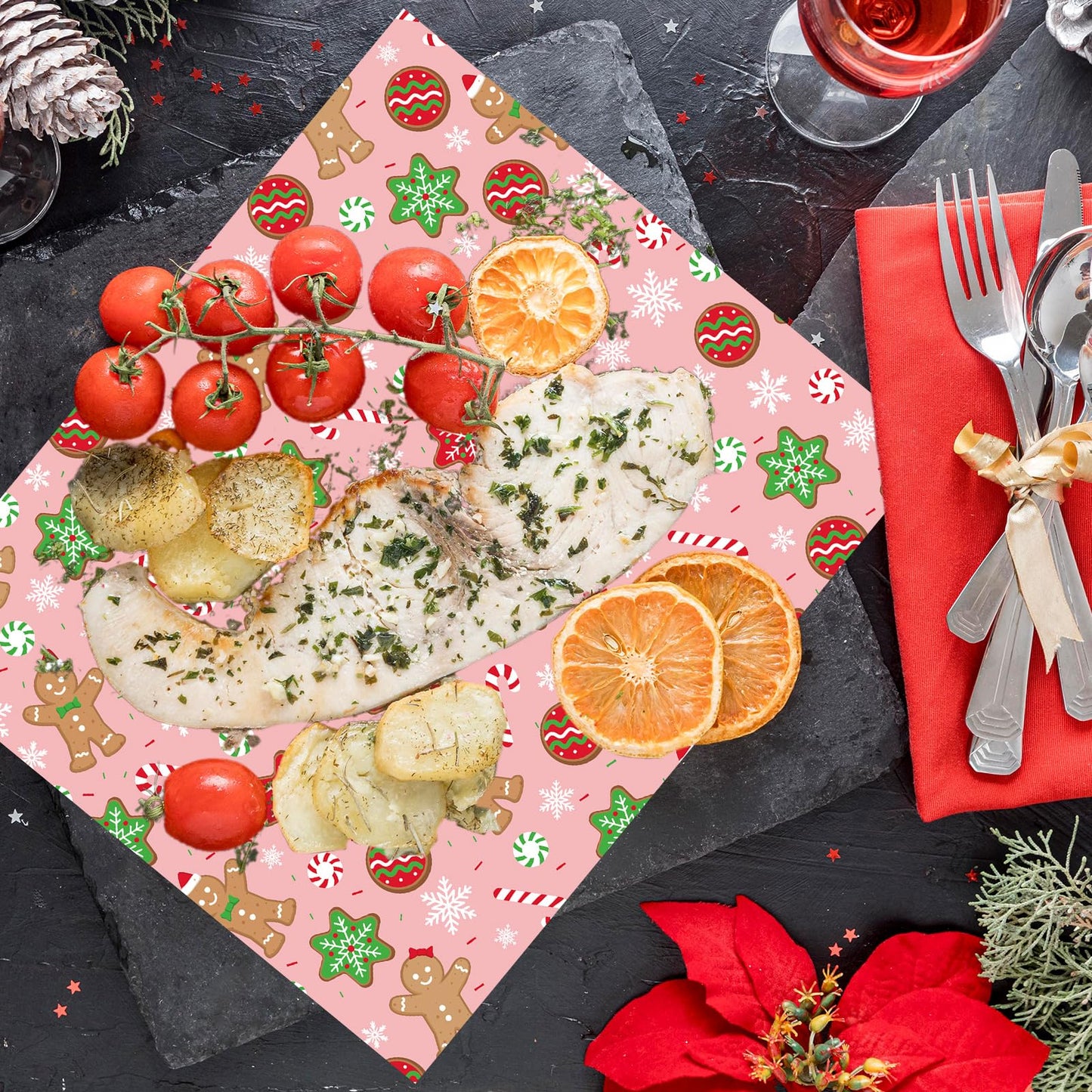 JarThenaAMCS 150Pcs Christmas Wax Paper Pink Gingerbread Man Snowflake Deli Paper Tissue Xmas Winter Sandwich Wrap Paper Oil-Proof Picnic Liners for Party Kitchen Supplies