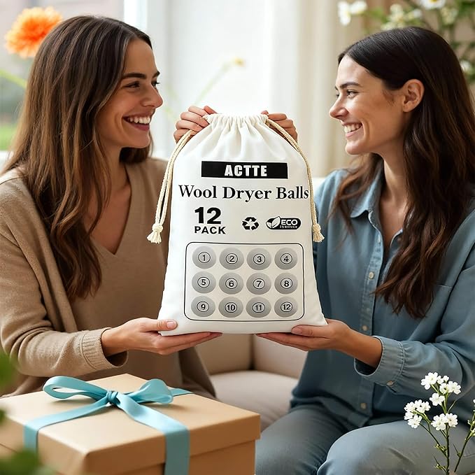 Wool Dryer Balls Laundry, L(2.3") 12 Pack, Premium Fabric Softener Ball, Reusable, Anti Static, Chemical Free Natural Wool Balls for Dryer, Laundry Dryer Balls โ 100% New Zealand Wool