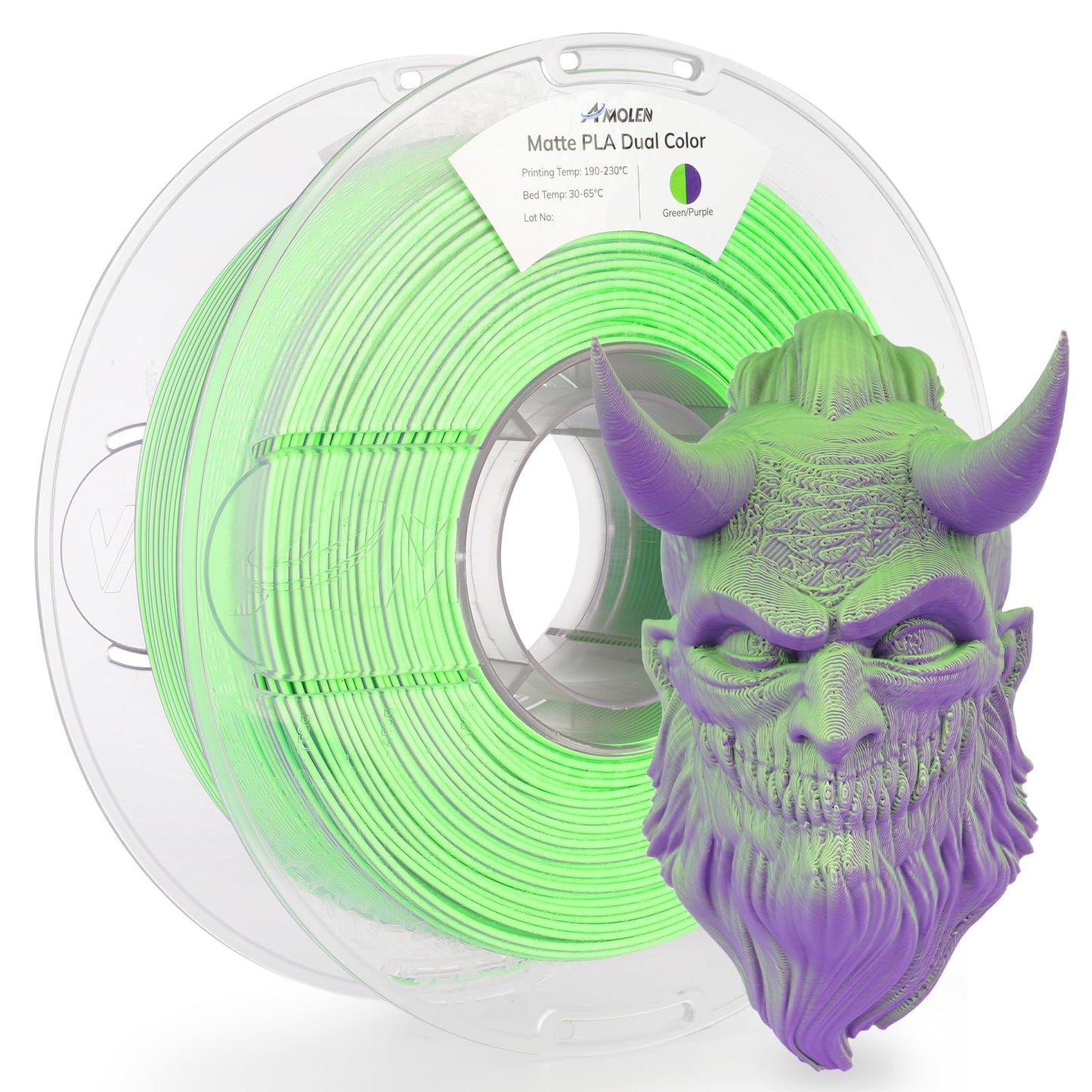 AMOLEN Matte PLA 3D Printer Filament - Dual Color Green Purple Filament, Smooth Finish Color Change 3D Printing Filament 1.75mm,