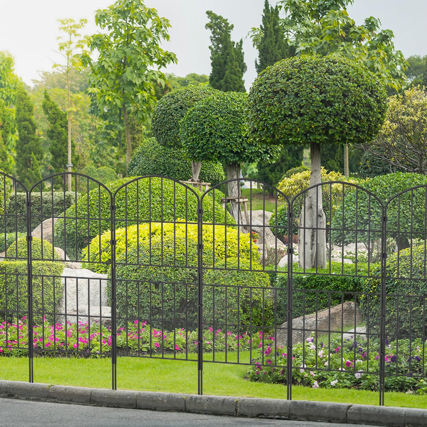 KIMAZO 32.5in (H) x 20ft (L) Tall Decorative Garden Fence - 14 Pack Garden Fencing, Rustproof Metal Wire Panel Border Animal Barrier for Dog, Flower Edging for Yard Landscape Patio Outdoor Decor