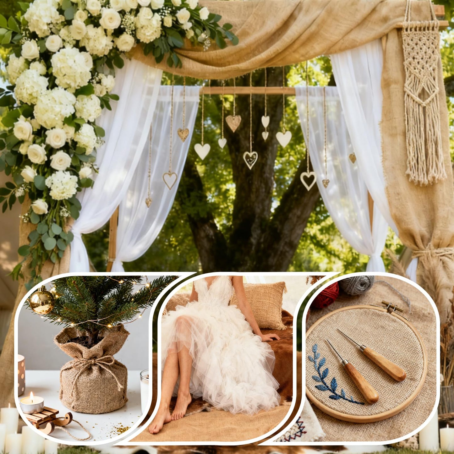 Czoynife Burlap Fabrics Roll Natural Jute Burlap Garden Tree Wrap Outdoor Weed Barrier DIY Fall Halloween Craft Winter Frost Plant Landscape Blankets Cloth for Plant Gardening Shrubs (40in*12ft)