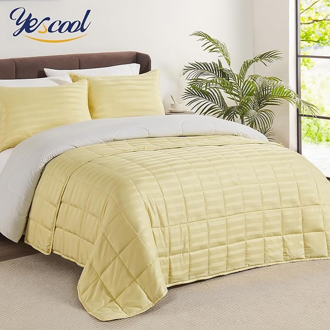 yescool King Size Weighted Blanket for Adults (25 lbs, 80” x 87”, Mustard Yellow Stripes) Heavy Blanket for Sleeping Perfect for 240-260 lbs, Breathable Blanket for Adults & Couple All Season