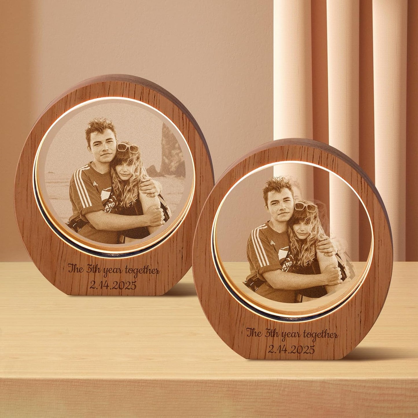 Custom 3D Crystal Photo Night Light – Personalized Glass Photo Ball with Customized 3D Picture Engraving, LED Light Wood Base, Unique Custom Gifts for Family, Pets, Birthday,Valentine's Day (Style 6)