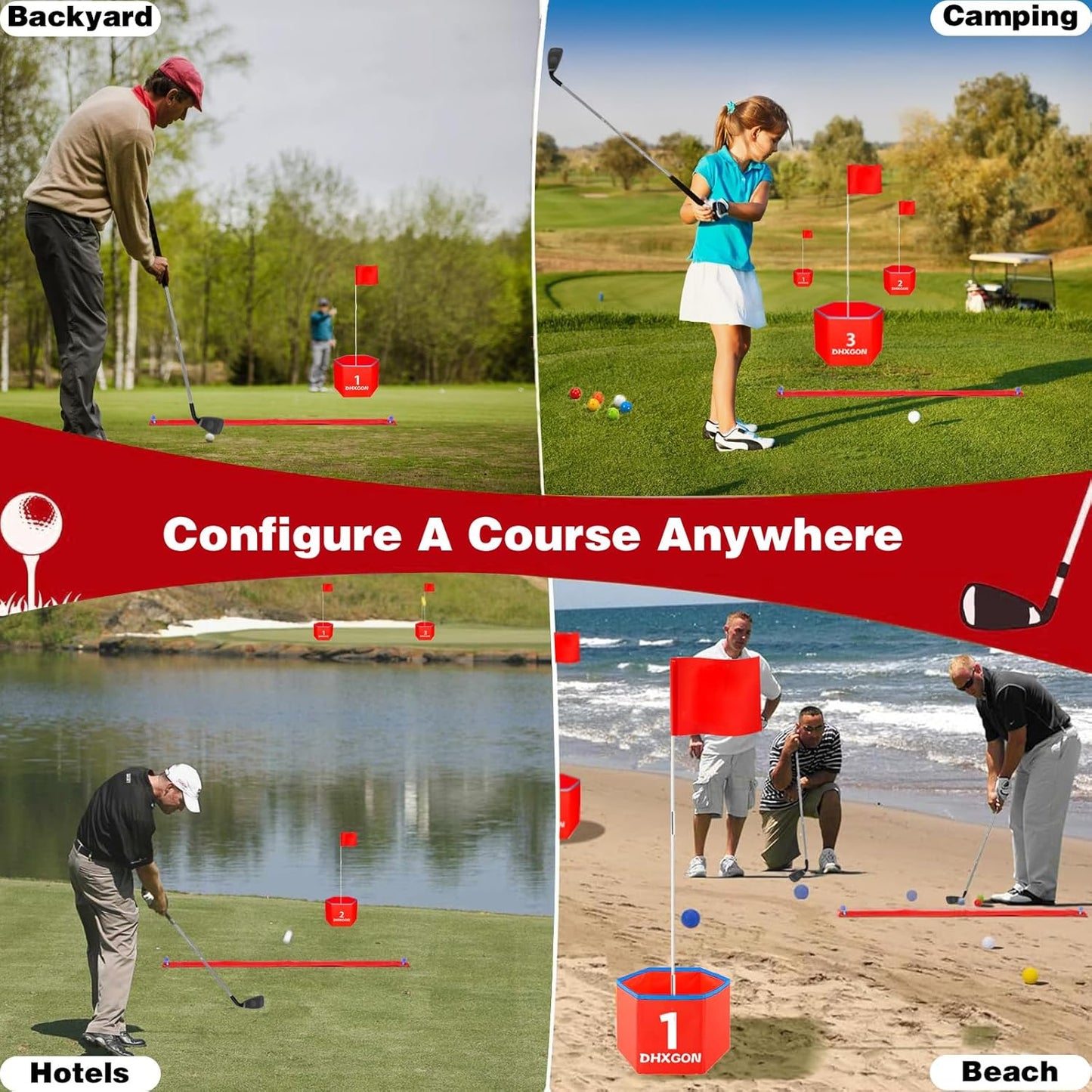 Backyard Golf Game with 2 Clubs, Portable 9 Hole Golf Course, Outdoor Yard Golf Chipping Game for Family and Adults, Beach, Park, Lawn, Field Day Reunion Party Games