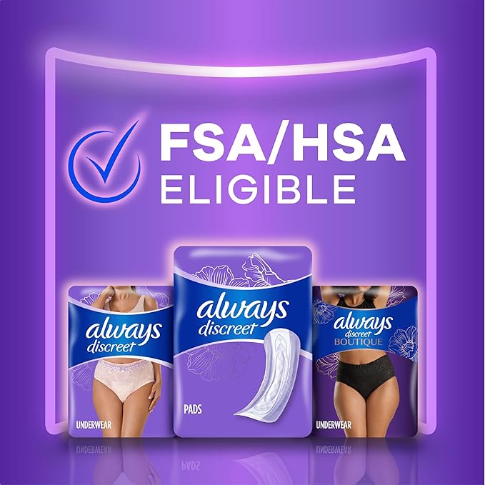 Always Discreet Adult Incontinence Pads for Women, Heavy Absorbency, Long Length, Postpartum Pads, 64 Count (2 Packs of 32)