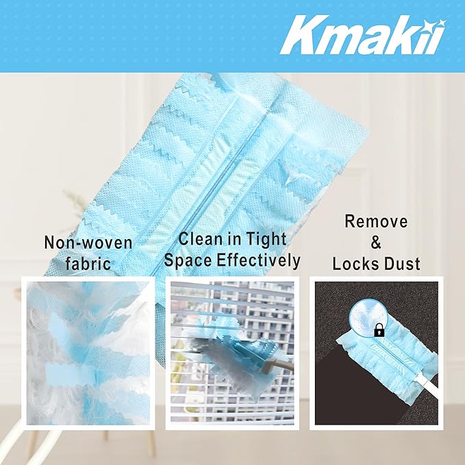 KMAKII Heavy Duty Duster Refills, Blue, Compatible with Universal Duster Handles for Multi-Surface Cleaning, 30 Pack