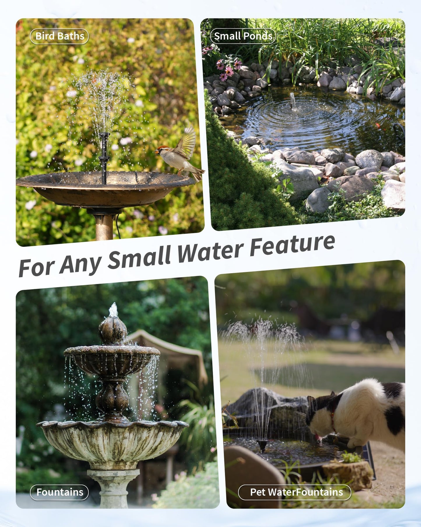 POPOSOAP 6.5W Solar Pond Filter Built-in Battery Backup, Solar Water Fountain Pump with Pond Filter, 8 Nozzles & PVC Tubing for Bird Bath, Small Ponds, Fish Tanks, Water Features P3065D