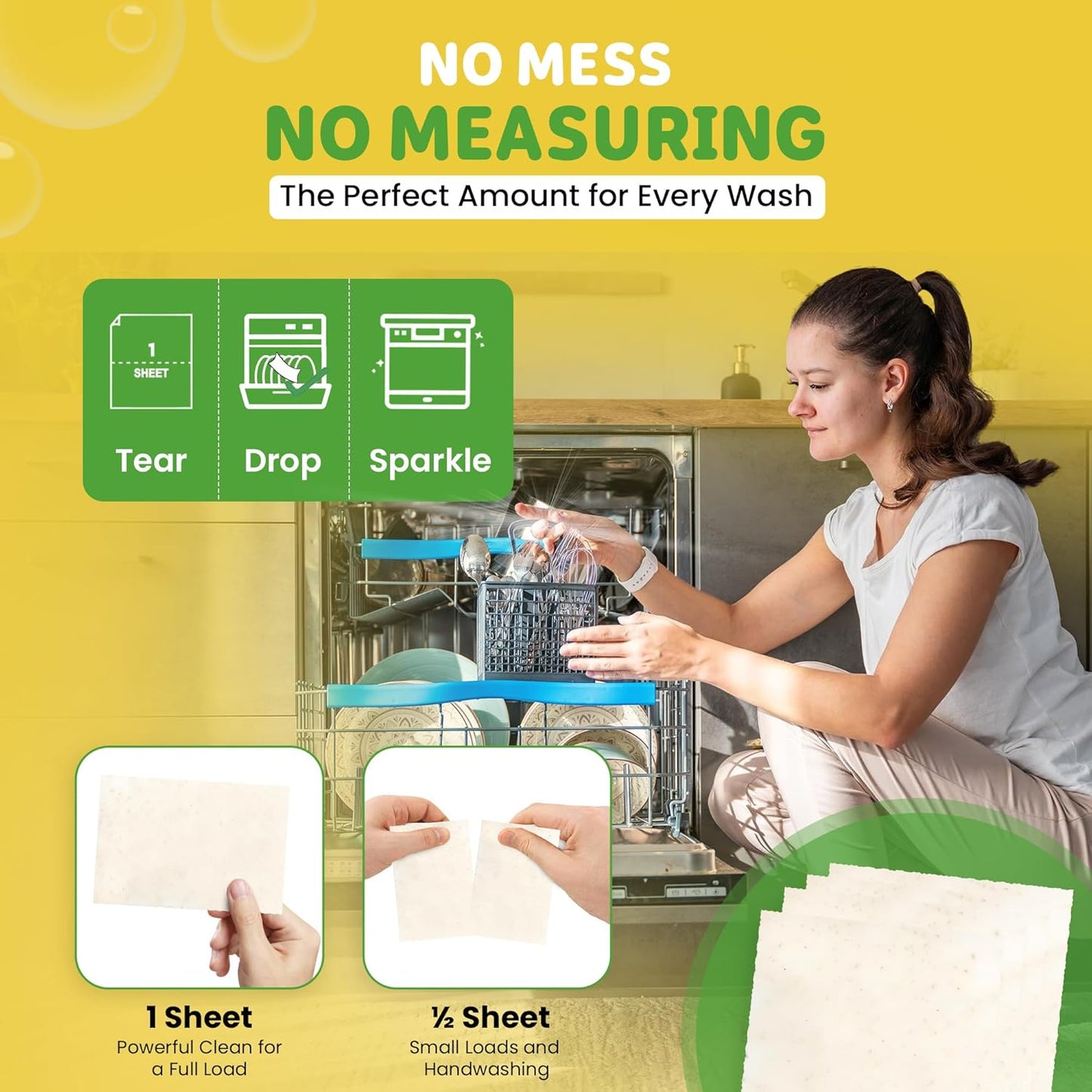 Dishy Eco-Friendly Dishwasher Detergent Sheets - 80 Loads | Plant-Based, Biodegradable & Plastic-Free | Alternative to Dishwasher Tablets | Fresh Lemon Scent