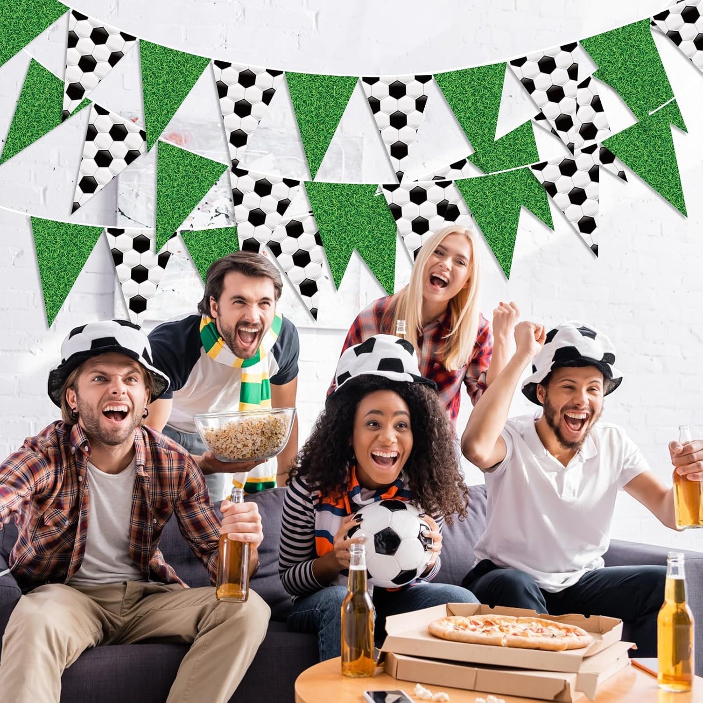 Jetec 5 Pcs 49 ft Soccer Party Decorations Pennant Banner Theme Triangle Flags Garland Bunting Banner for Soccer Fans Outdoor Indoor Home Sport Birthday Party Decorations Supplies