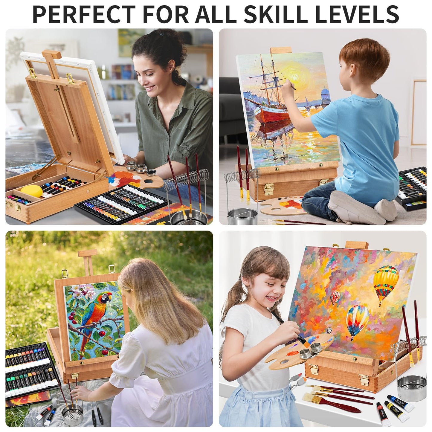 82Pcs Professional Oil Painting Set with Easel Box, 24 Rich Oil Colors & 10 Hog Brushes,Palette Knives, Canvases Complete Art Supplies Kit for Beginners & Artists