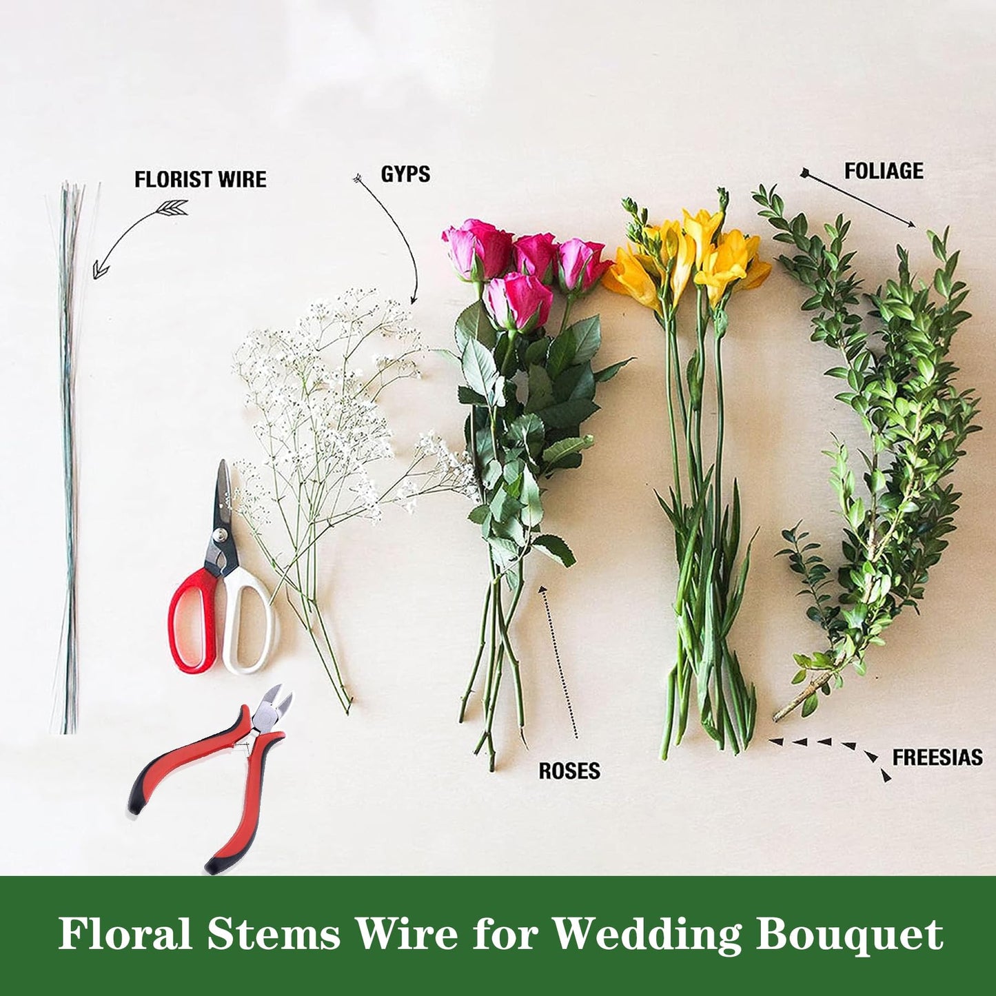 Woohome 400 Pcs Floral Wire with Wire Cutter 26 Gauge Crafts Wire Florist Flower Wire Stems Brown Floral Wire for Making Flower Arrangement Supplies Wedding Bouquet DIY