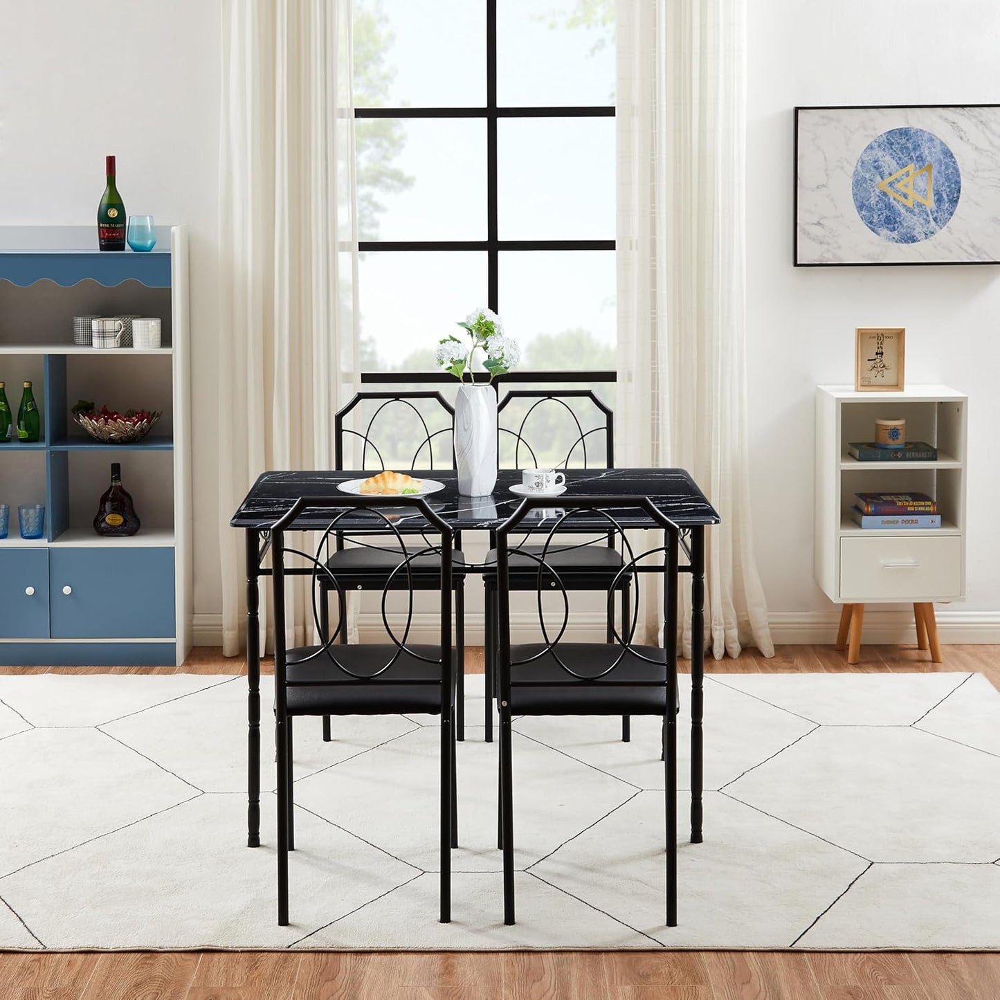 VECELO 5 Piece Dining Table Set for 4, Dinette with Chairs for Kitchen, Breakfast Nook, Small Space,Easy Assembly
