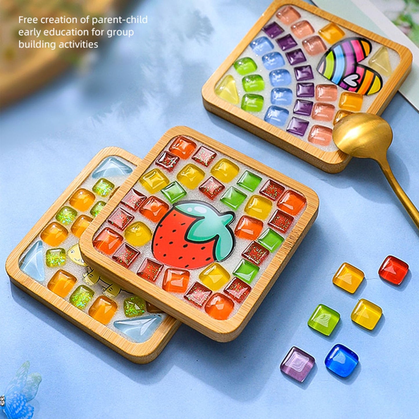 GHAHILI 3 Sets DIY Glass Mosaic Tiles for Crafts with Wooden Coasters - Graduation Birthday Gifts Mosaic Kits for Adults Women Mosaic Art Kits Craft Handmade Making Kit Set Decorations for Home Gift