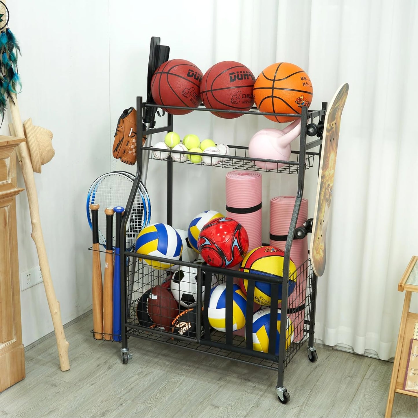 Sinoer Garage Organizer for Sports Equipment - Includes Hooks & Ball Storage Rack, Fits Golf Clubs, Bats, Basketball, Football, Soccer + Toy Storage, Space-Saving Desig