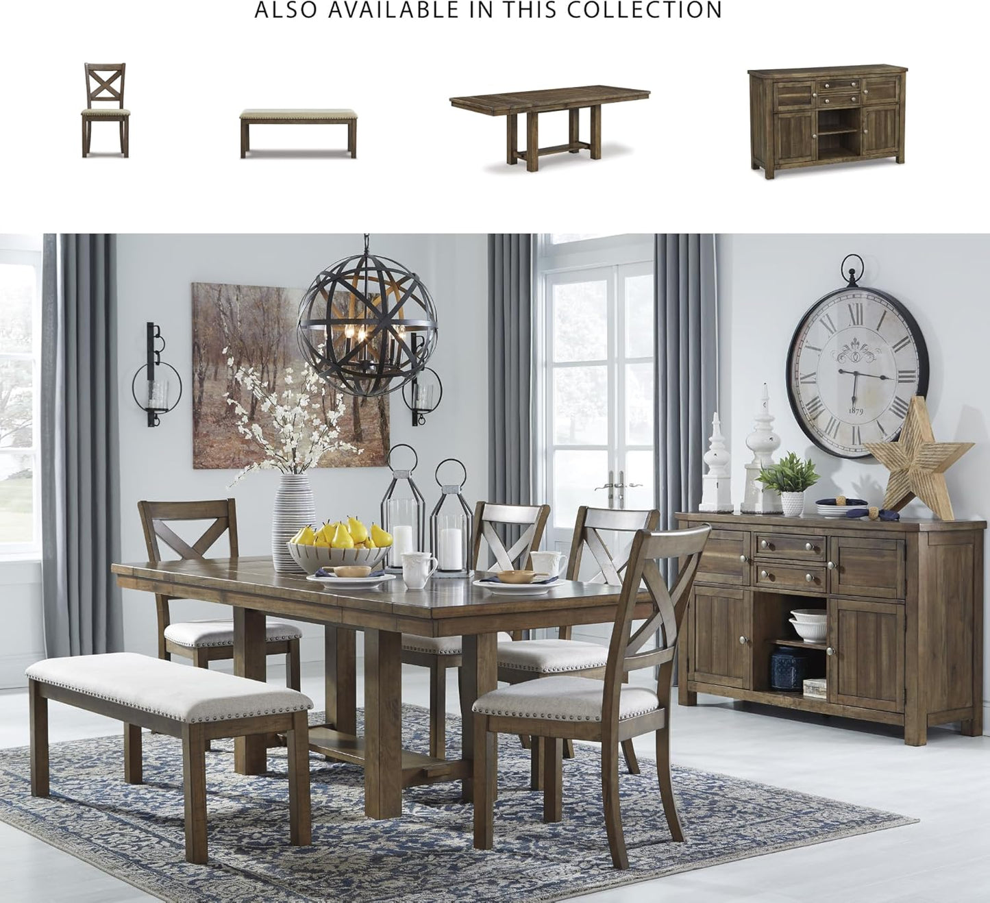 Signature Design by Ashley Moriville Farmhouse 36” x 30” Dining Extension Table, Seats up to 8, Brown