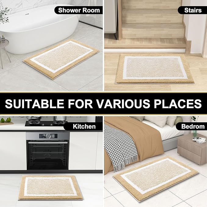 OLANLY Bathroom Rugs 30x20, Extra Soft and Absorbent Microfiber Bath Mat, Non-Slip, Machine Washable, Quick Dry Shaggy Bath Carpet, Suitable for Bathroom Floor, Tub, Shower (Medium, Light Beige)