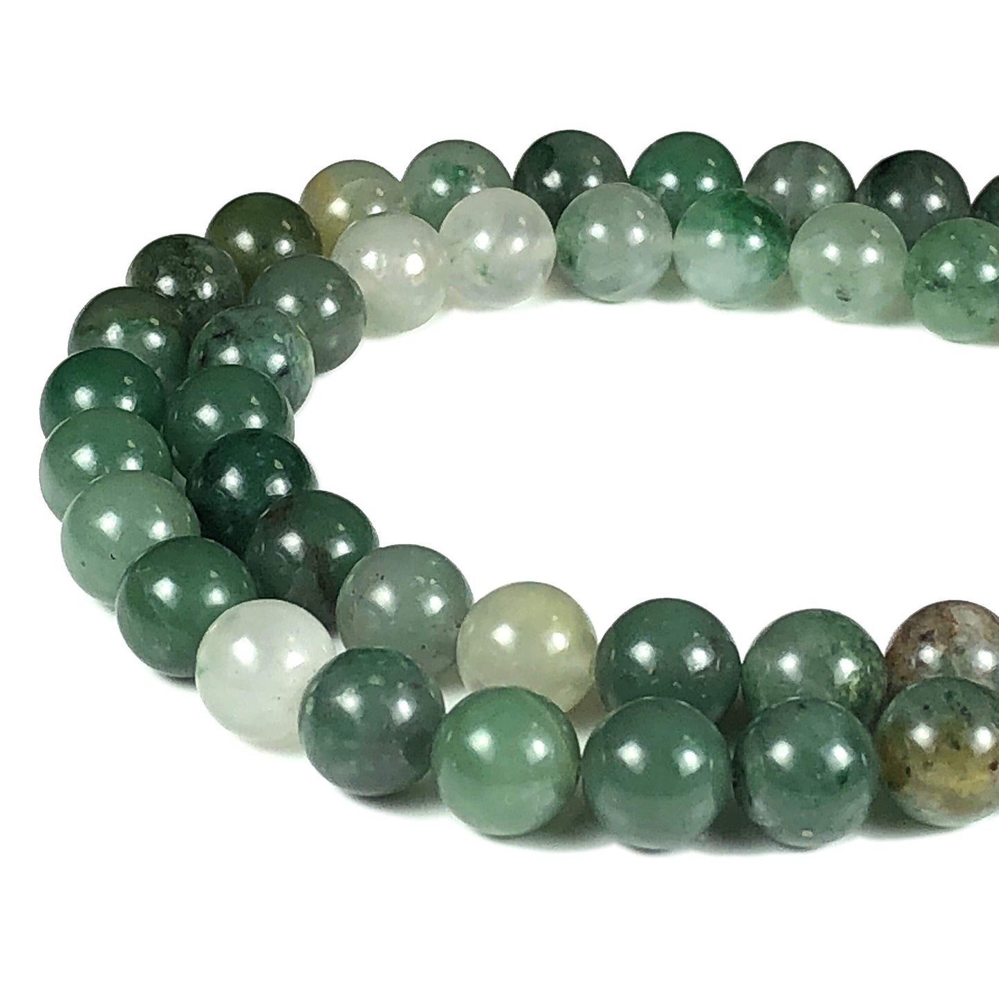ABCGEMS African Green Moss Chalcedony (Gorgeous Inclusion- Mohs Hardness 6) Healing Chakra Energy Crystal Stone Ideal for Bracelet Necklace Ring DIY Jewelry Making Craft Men Women Smooth Round 8mm