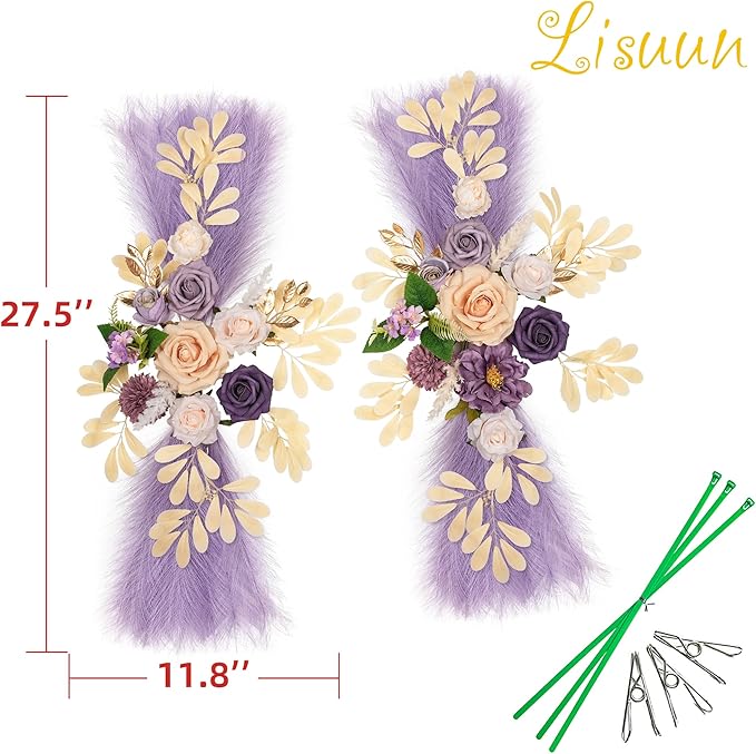 Wedding Arch Flowers, Artificial Floral Decor for Wedding Ceremony & Reception, Standard Size Large Flower Swag Set for Backdrop & Welcome Sign, Pack of 2 (Purple Pampas)